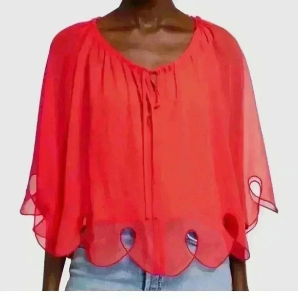 See By Chloe Tops - See by Chloe Women's Brown Feminine Scalloped Georgette Top